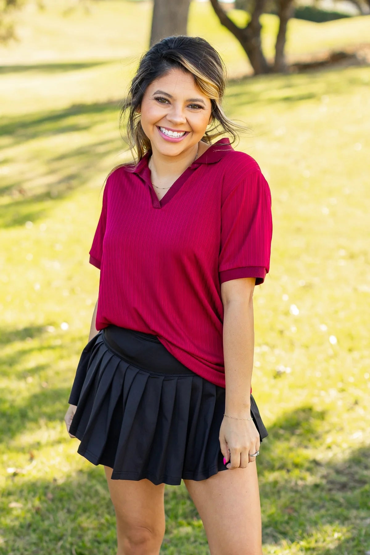 Ace the Day Collared Polo Top- Maroon