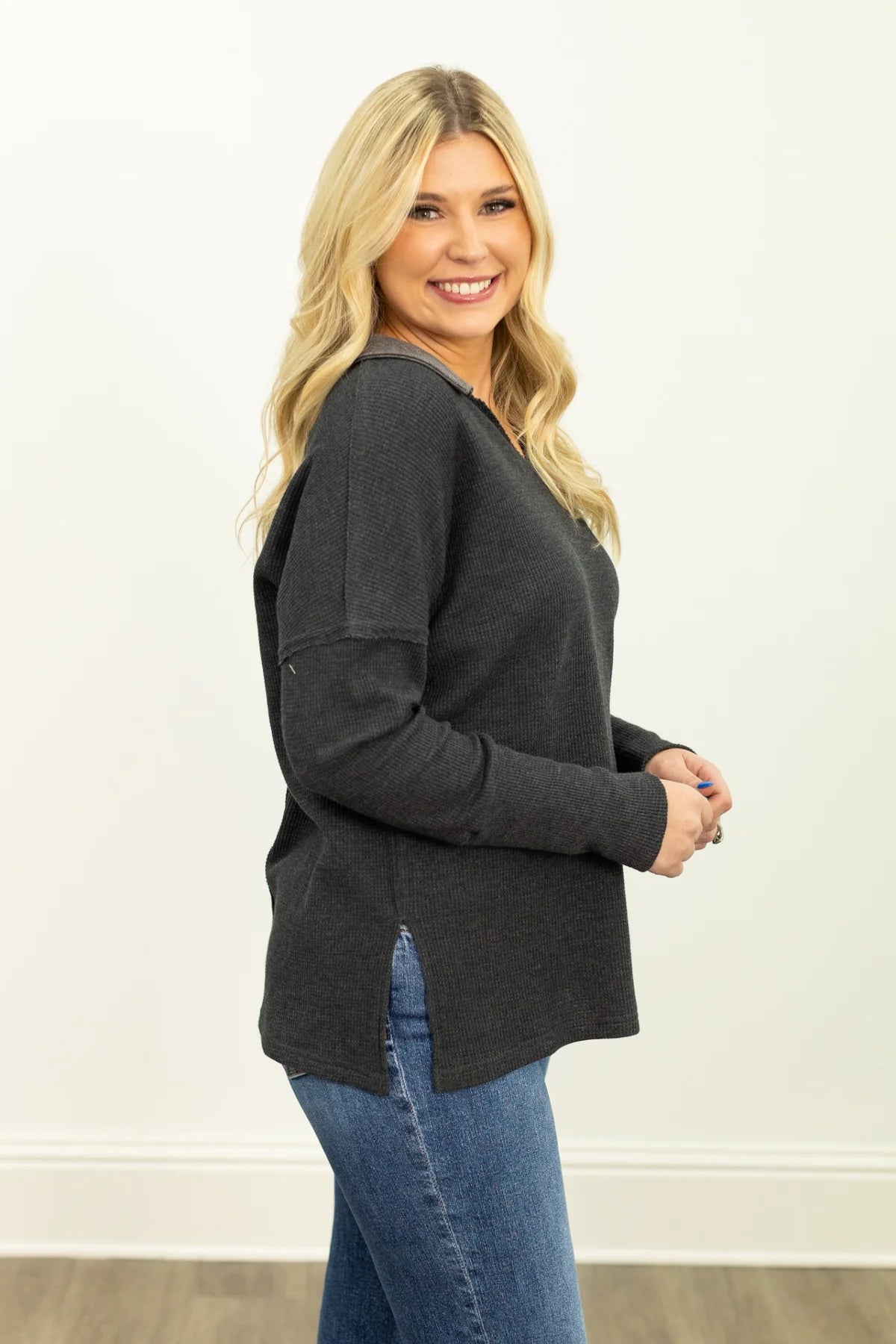 The Willow Thermal Pullover- BLACK