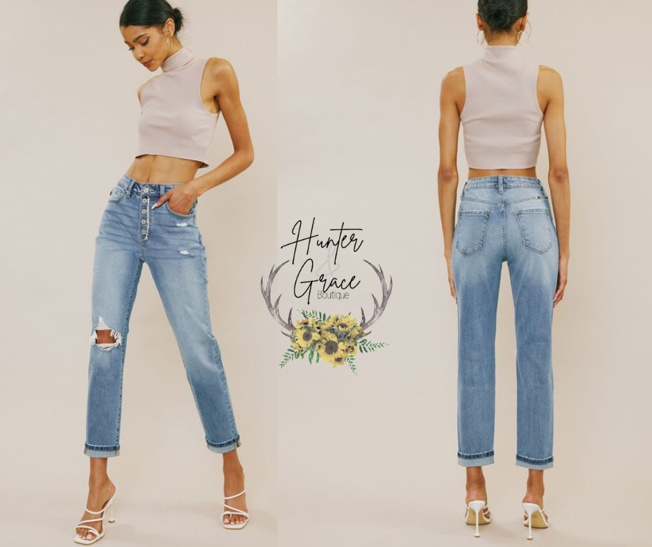 Kan Can High Rise Cuffed Mom Jeans