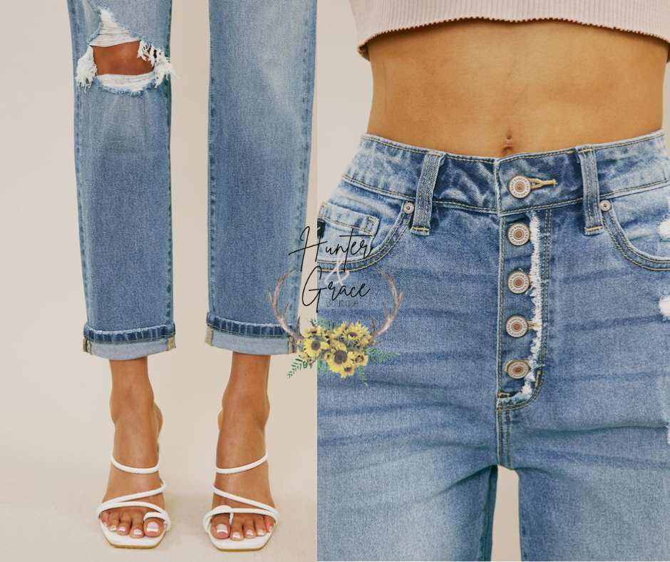 Kan Can High Rise Cuffed Mom Jeans