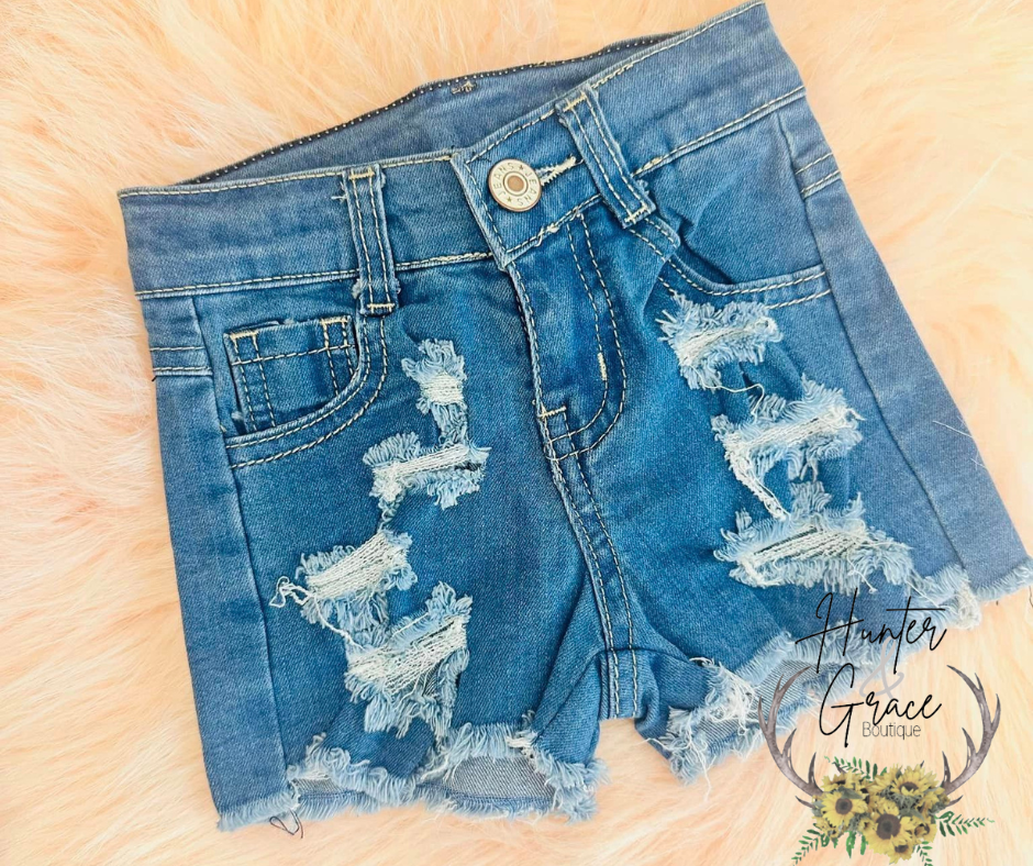 Dark Wash Distressed Denim Shorts