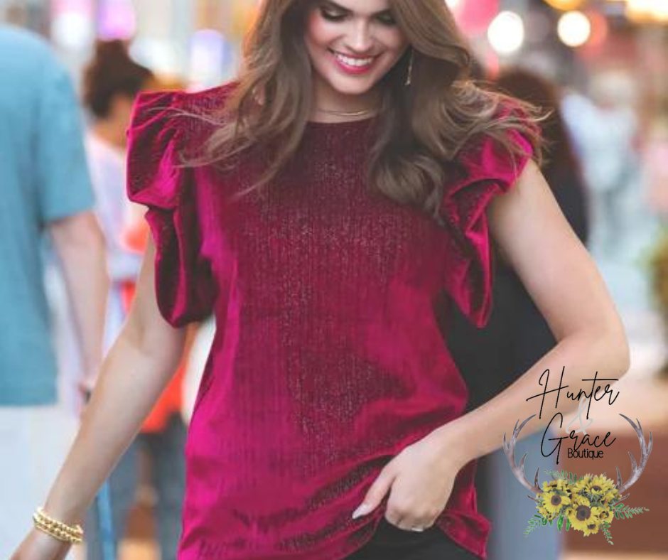 Classically Chic Velvet Top- Burgundy