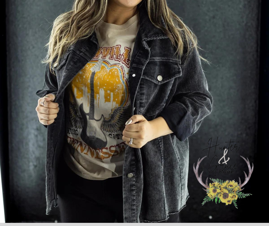 Gabreilla Distressed Corduroy Shacket