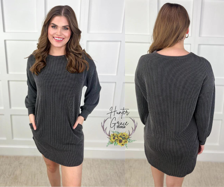 Hollis Ribbed Dress- Black