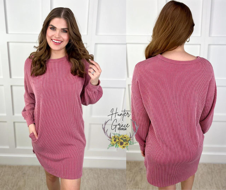 Hollis Ribbed Dress- Burgundy
