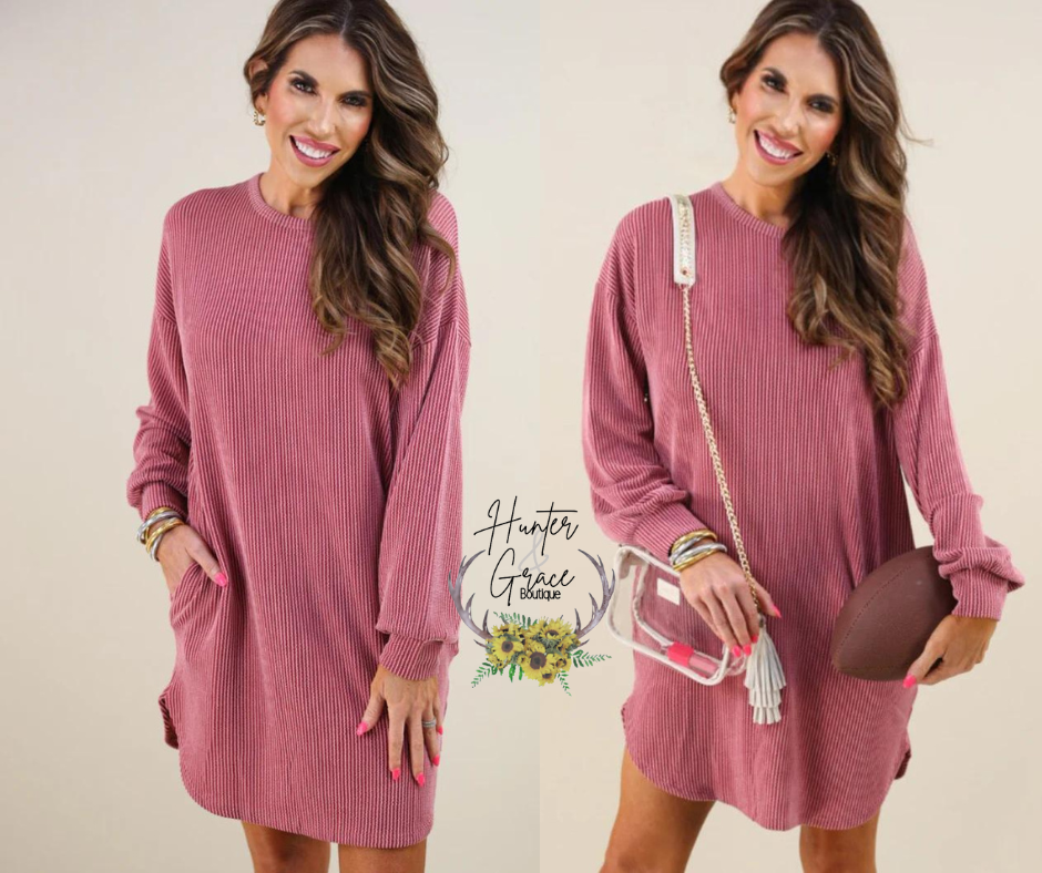 Hollis Ribbed Dress- Burgundy