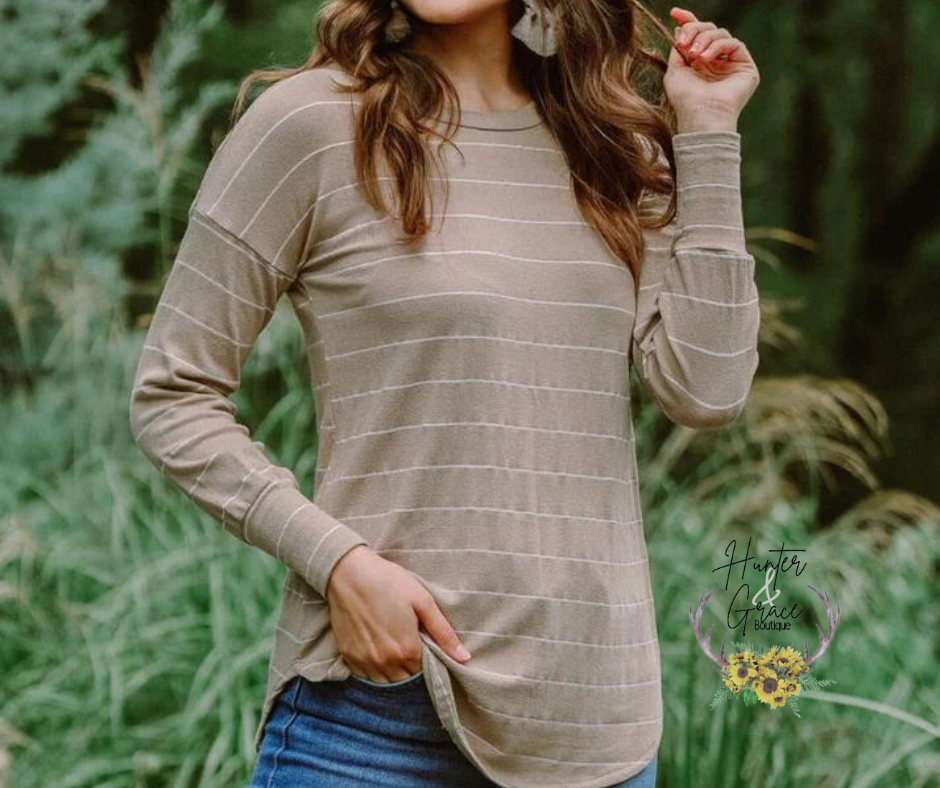 Sarah Striped Top - Taupe