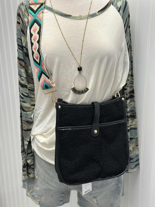 Sherpa Crossbody Bag- Black