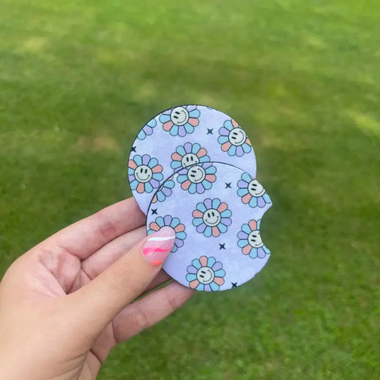 Purple Groovy Flower Car Coaster Set