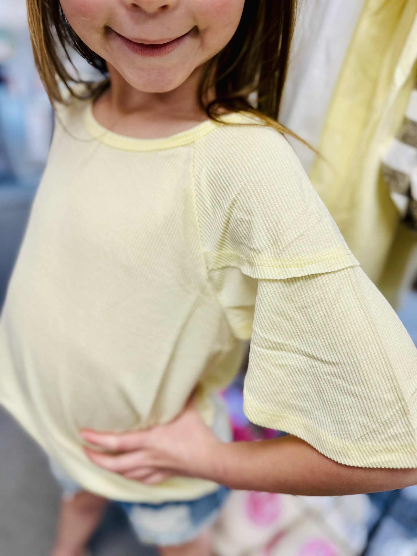 Girls Flutter Sleeve Ribbed Knit Top