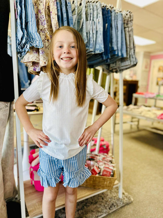 Girls Stripe Chambray Denim Drawstring Short