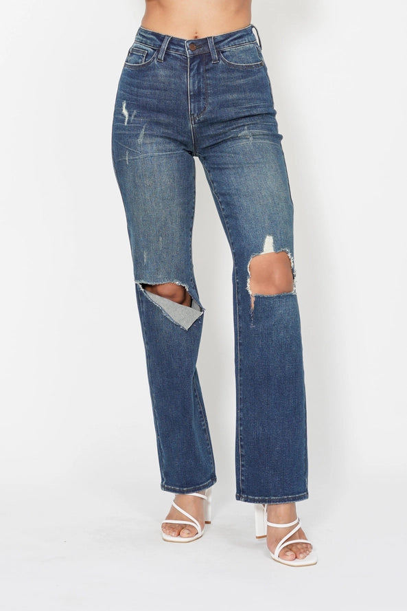 Judy Blue HW Ripped Knee Dad Jeans