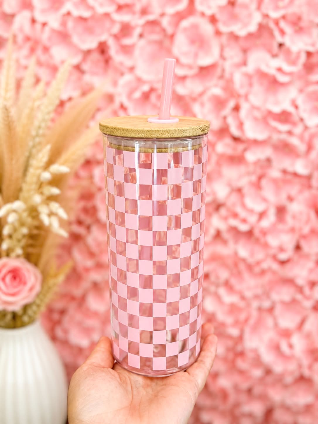 Pink Checkered Tumbler