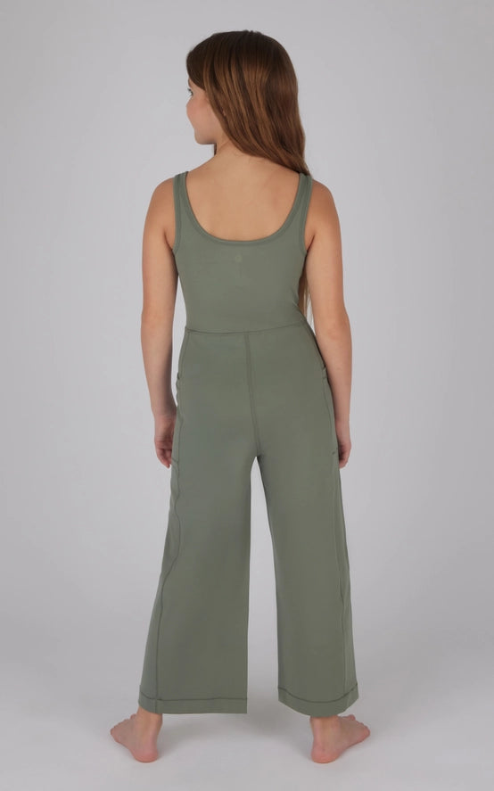 Girls Wide Flare Romper- Agave Green