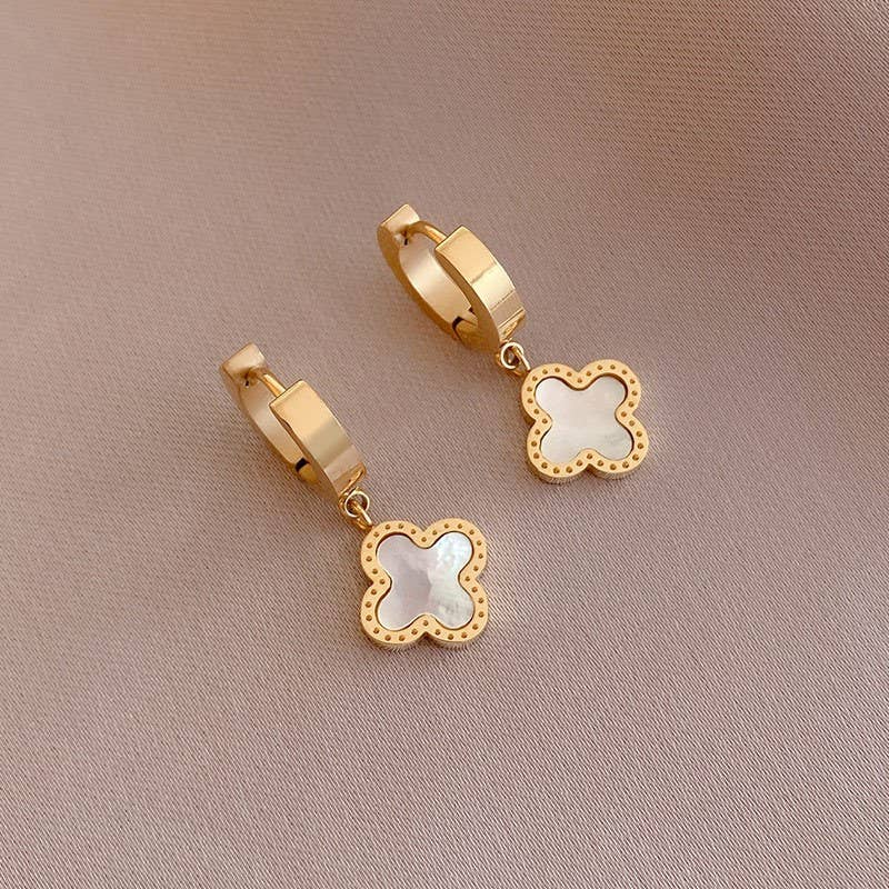 Clover Huggie Hoop Earrings- White