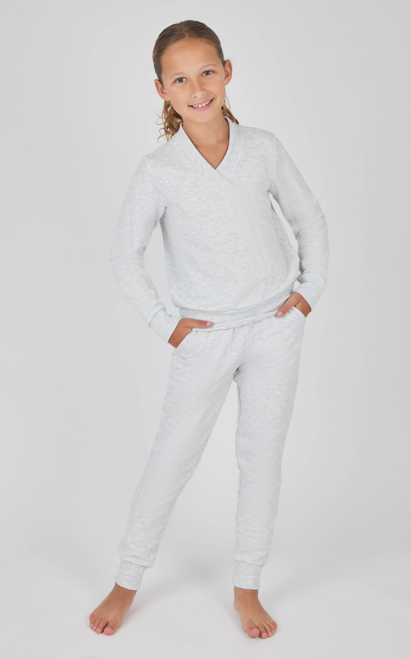 Cross Over Pullover and Jogger- Heather Grey