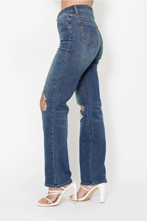 Judy Blue HW Ripped Knee Dad Jeans