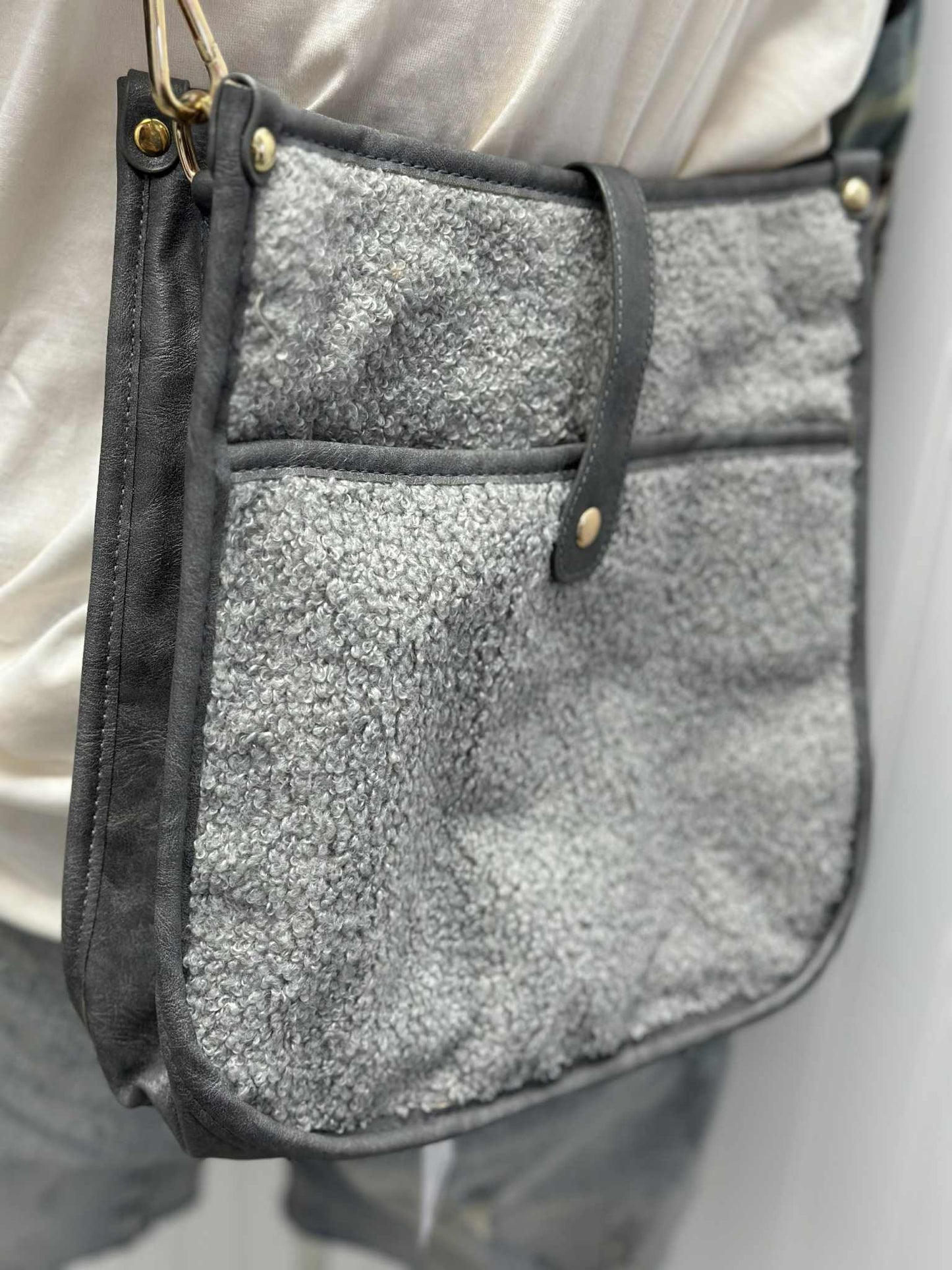 Sherpa Crossbody Bag- Grey
