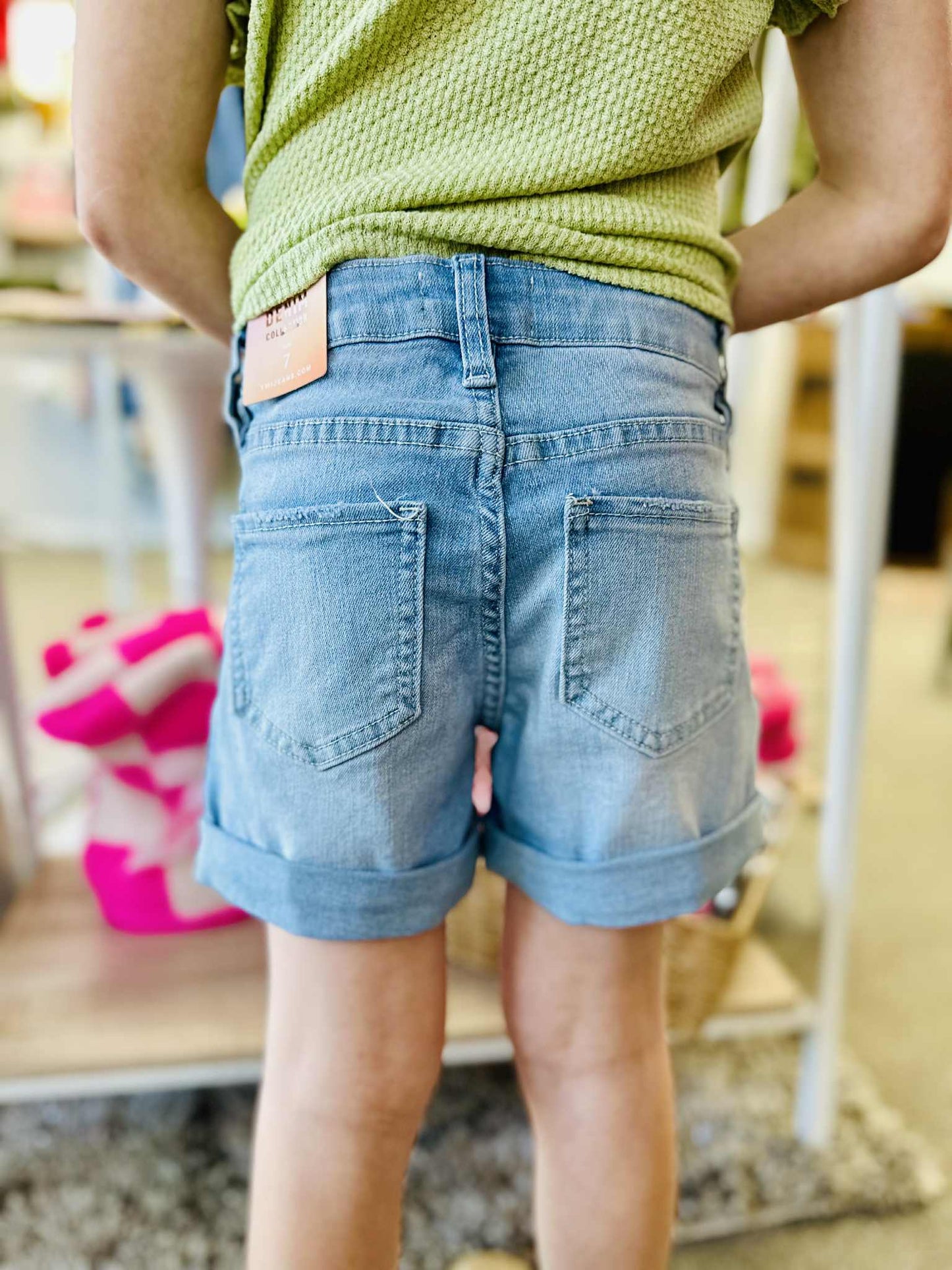 Girls Basic 5 Pocket Denim Short With Cuff