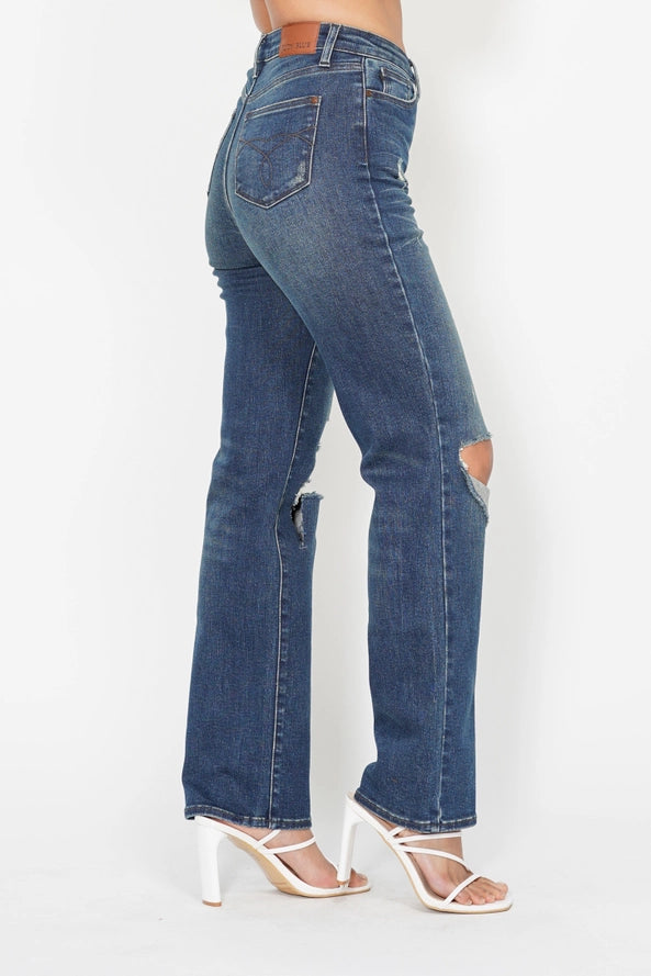 Judy Blue HW Ripped Knee Dad Jeans