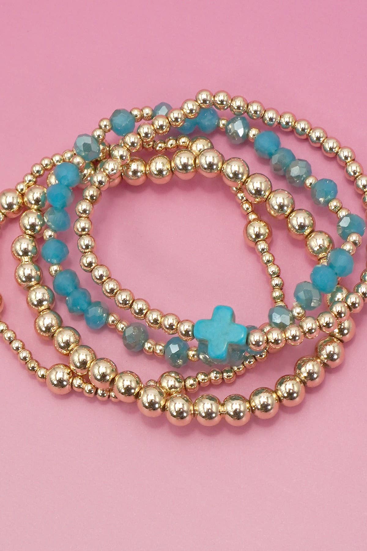 Boho Cross Bracelet Set- Blue