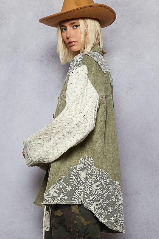 The Willow Sweater Sleeve Shacket- Olive