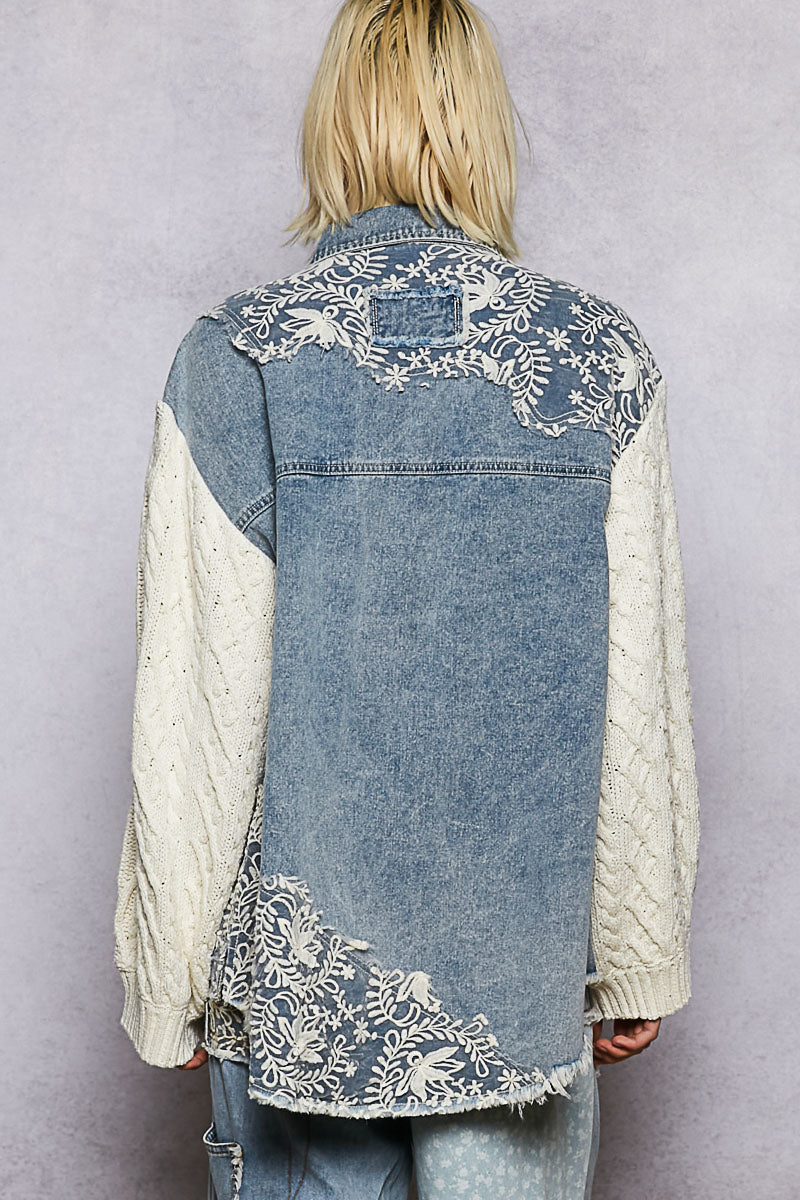 The Willow Sweater Sleeve Shacket- Denim