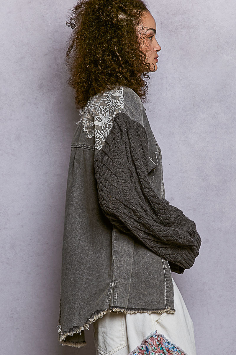 The Willow Sweater Sleeve Shacket- Charcoal