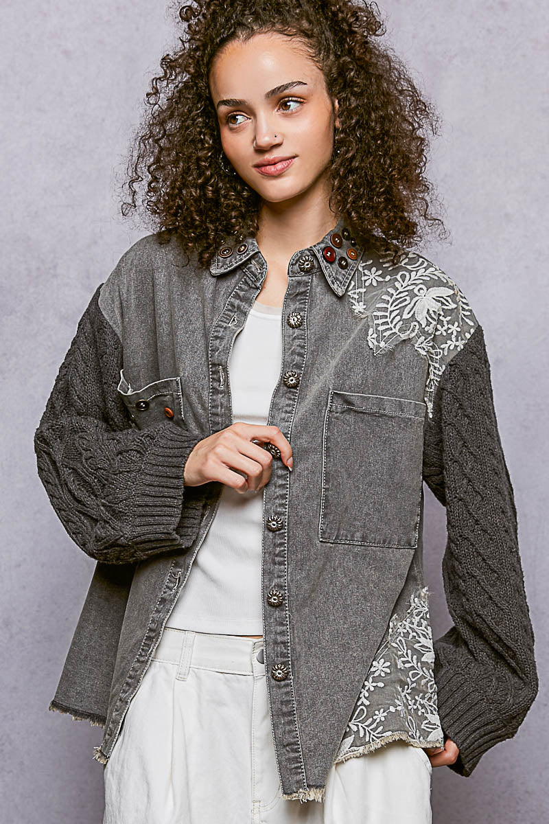 The Willow Sweater Sleeve Shacket- Charcoal