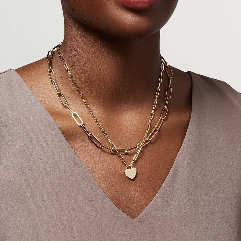 Multi-Layer Heart Charm Necklace