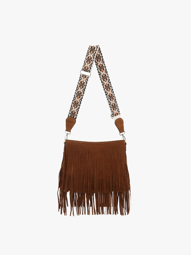 The Sande Suede Fringe Crossbody - Dark Brown