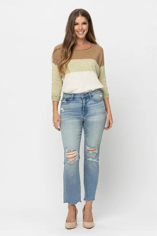 Judy Blue Mid-Rise Destroyed Crop Jeans