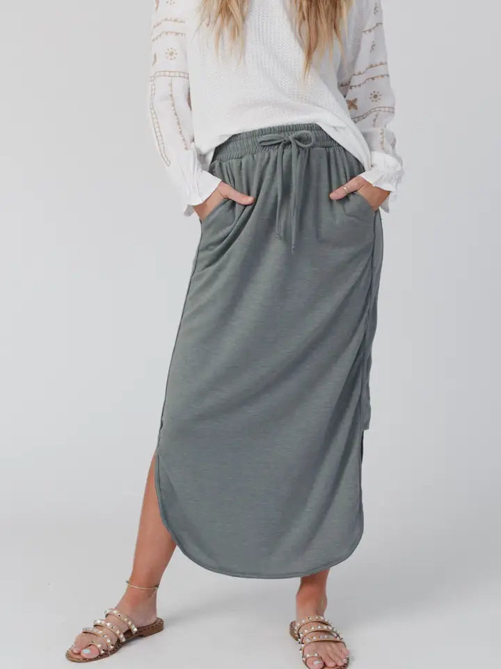 So Comfy Drawstring Maxi Skirt - Light Olive