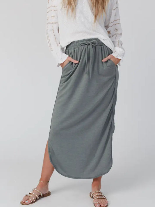 So Comfy Drawstring Maxi Skirt - Light Olive