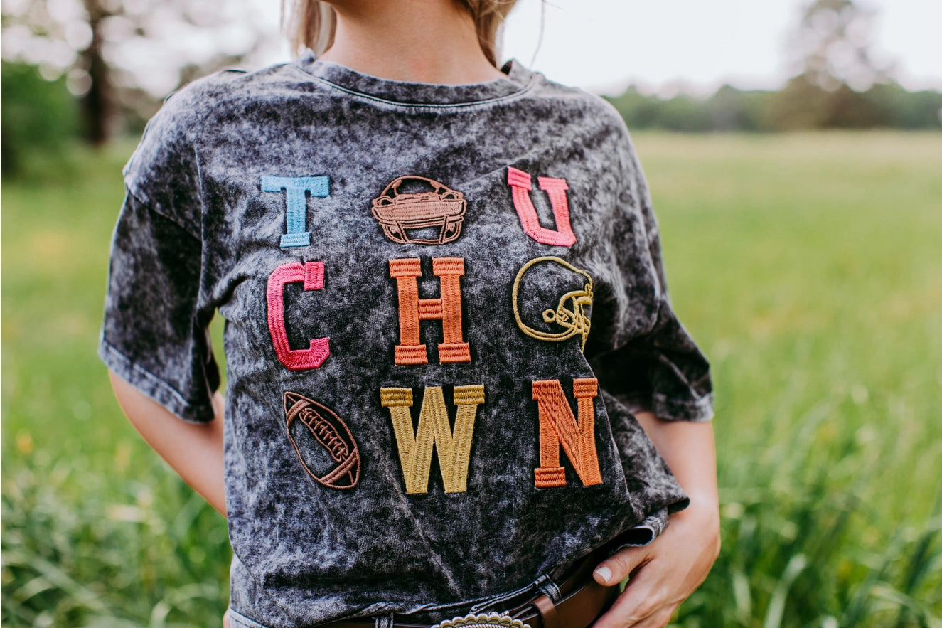 Touch Down Acid Washed 3D Crop Tee