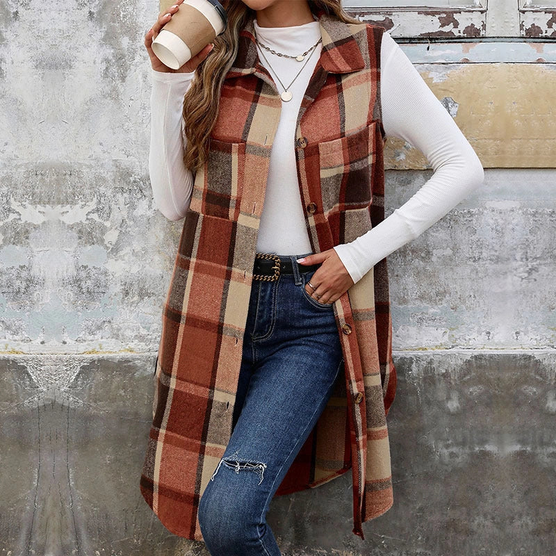 Autumn Stroll Sleeveless Plaid Vest