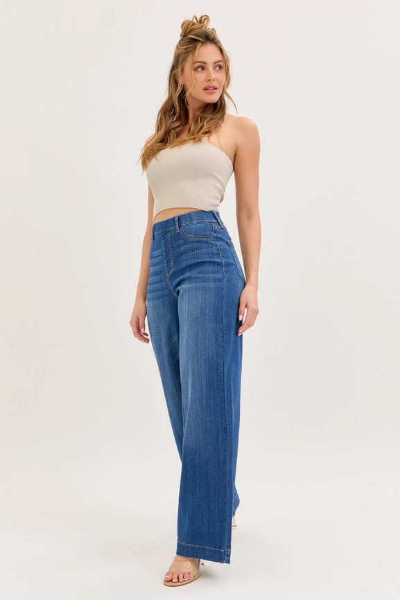 Comfort Medium High Rise Pull-On Wide Leg Denim