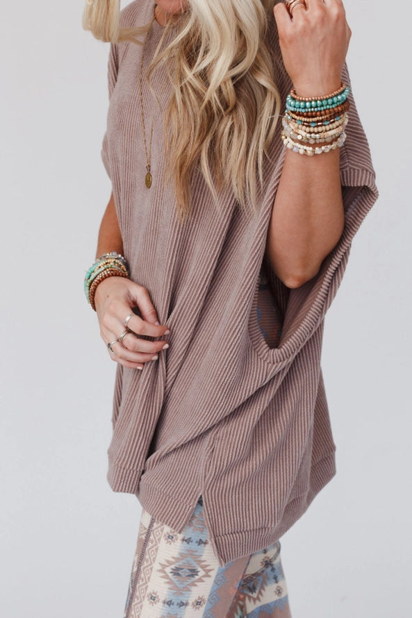 Moon Glow Texture Knit Top- Acorn