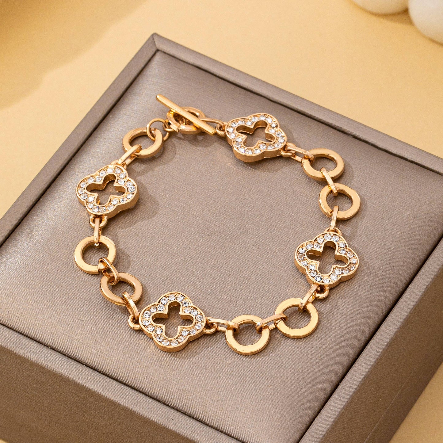 Pave Crystal Clover Link Bracelet