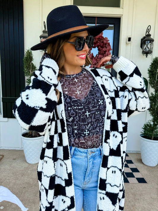 Boo Crew- CHECKERED GHOST Cardigan