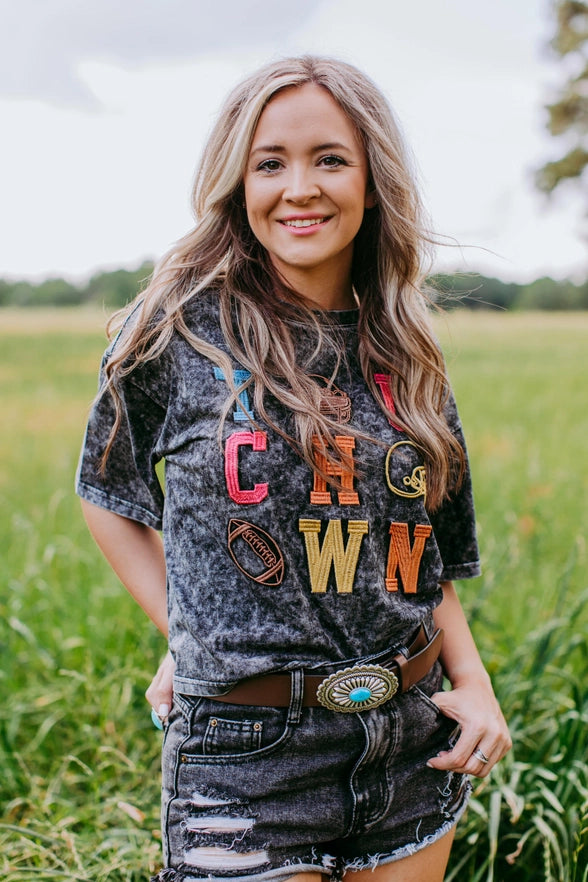 Touch Down Acid Washed 3D Crop Tee