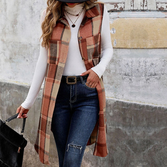 Autumn Stroll Sleeveless Plaid Vest