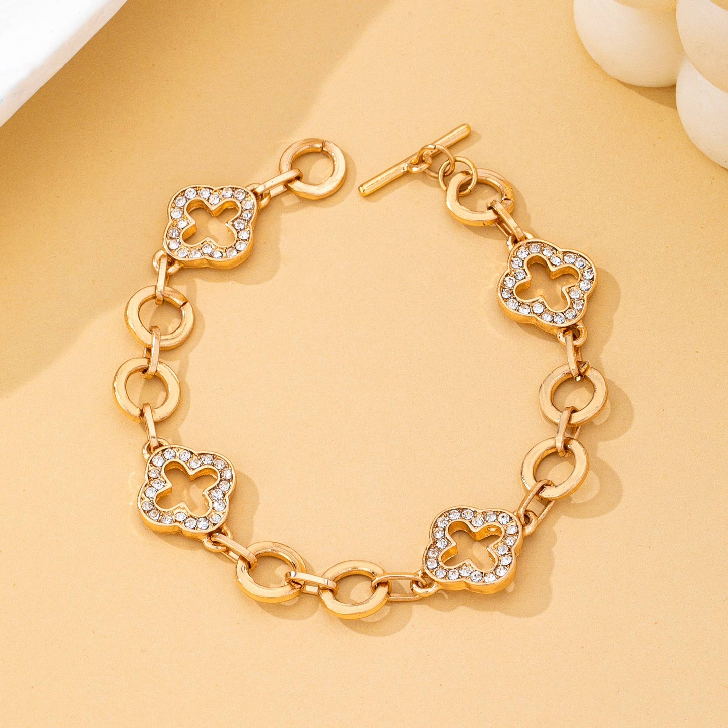 Pave Crystal Clover Link Bracelet