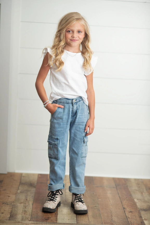Light Wash Faded Denim Cargo Jean