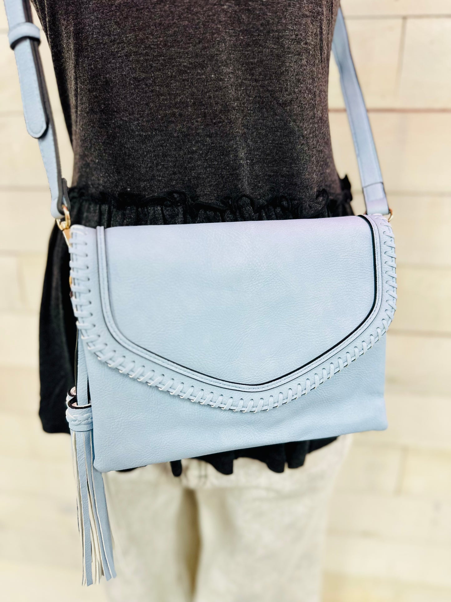 The Sloane Flap over Crossbody- Powder Blue