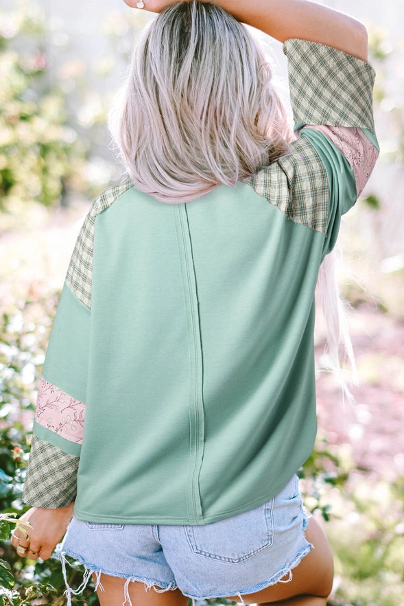 Vintage Patchwork Heart Pullover- Aqua