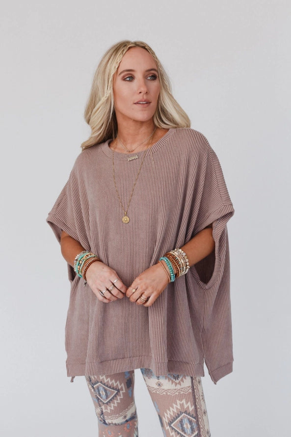 Moon Glow Texture Knit Top- Acorn