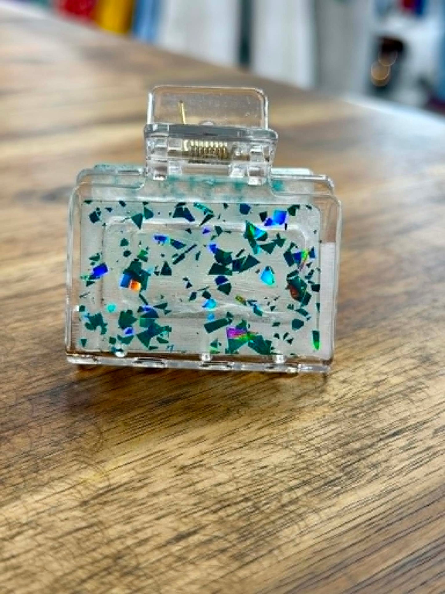 Silver Iridescent Confetti Claw Clip