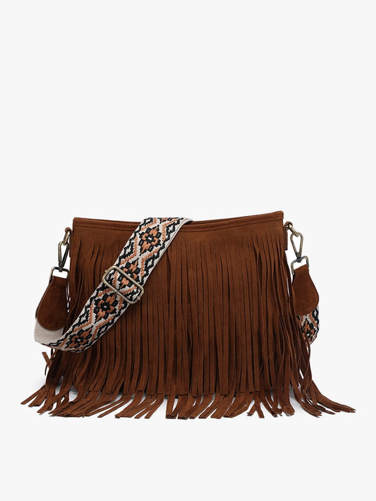 The Sande Suede Fringe Crossbody - Dark Brown