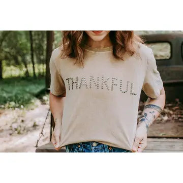 Thankful Acid Washed Tee- Tan